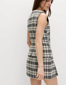 Tailored Checked Asymmetric Single Breasted Waistcoat