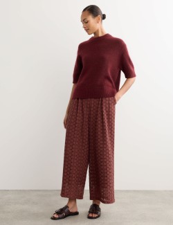 Cotton Blend Lace Straight Leg Trousers