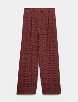 Cotton Blend Lace Straight Leg Trousers