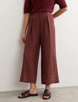 Cotton Blend Lace Straight Leg Trousers