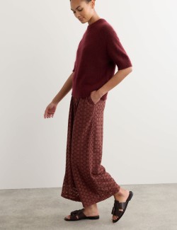 Cotton Blend Lace Straight Leg Trousers