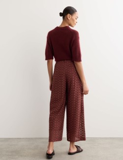 Cotton Blend Lace Straight Leg Trousers