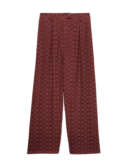 Cotton Blend Lace Straight Leg Trousers