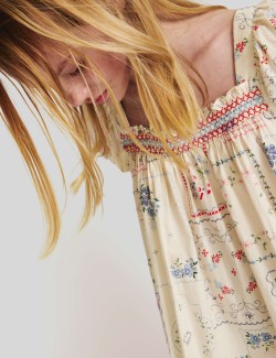 Květované minišaty z čisté bavlny s nabíranými rukávy (6–16 let)