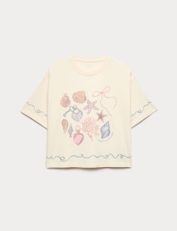 Tričko z čisté bavlny s motivem mušlí (6–16 let)