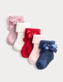 5 Pack Cotton Rich Bow Baby Socks (0-3 Years)