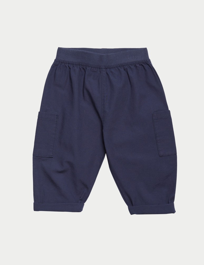 2 Pack Pure Cotton Cargo Trousers (0-3 Years)
