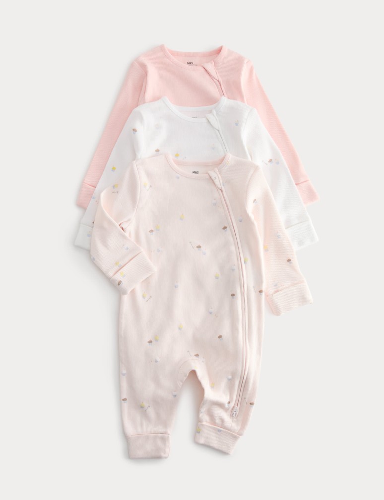 Kombinéza na spaní s vysokým podílem bavlny, 3 ks v balení (3,2 kg – 3 roky)