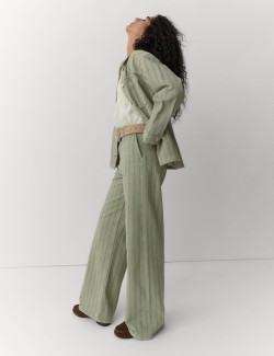 Pure Cotton Textured Denim Wide Leg Jeans