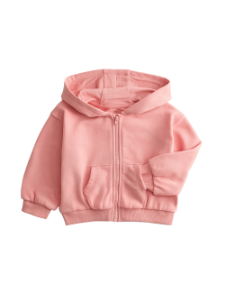 Růžová mikina s kapucí, zapínáním na zip a vysokým podílem bavlny (0–3 roky)