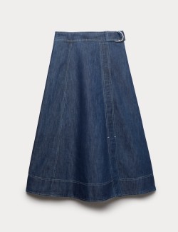Denim Belted Midi Circle Skirt