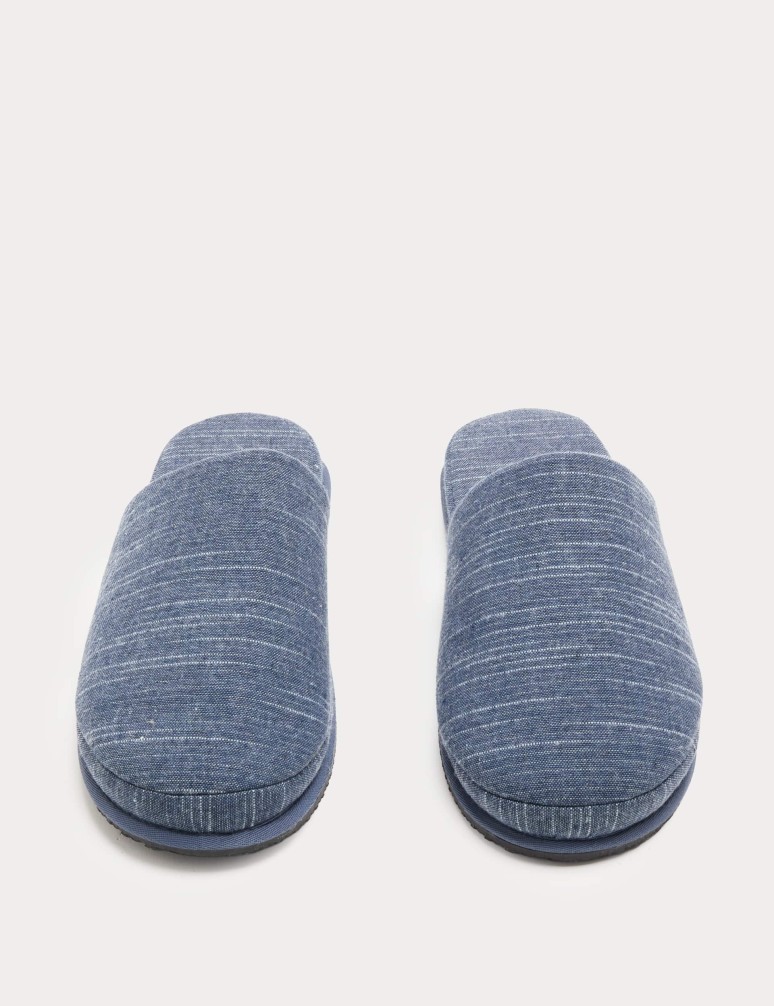 Linen Striped Mule Slippers