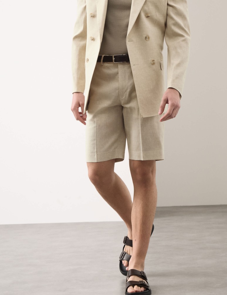 Přiléhavé oblekové šortky ze směsi italského lnu Performance