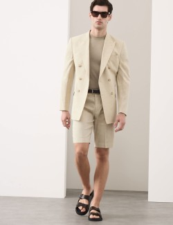 Přiléhavé oblekové šortky ze směsi italského lnu Performance