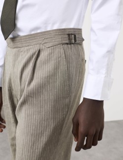 Oblekové kalhoty ze směsi italského lnu s úzkými proužky Performance, mírně projmutý střih