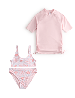 3dílná vesta na bikiny a vyrážku s potiskem mušle (6–16 let)