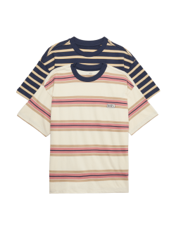 2 Pack Pure Cotton Striped T-Shirts (6-16 Yrs)