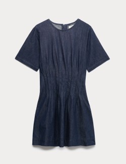 Denim Pintuck Mini Skater Dress