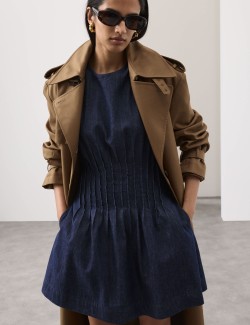 Denim Pintuck Mini Skater Dress