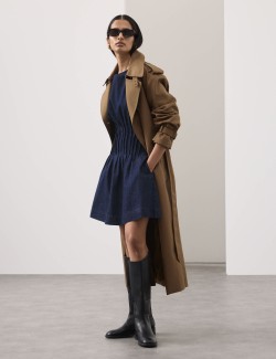 Denim Pintuck Mini Skater Dress