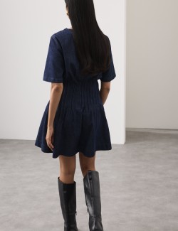 Denim Pintuck Mini Skater Dress