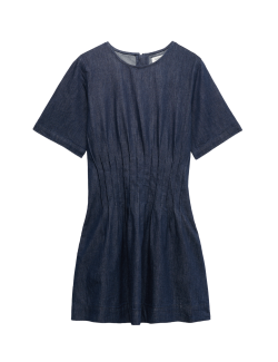 Denim Pintuck Mini Skater Dress