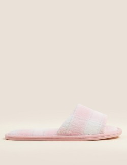 Checked Open Toe Mule Slippers