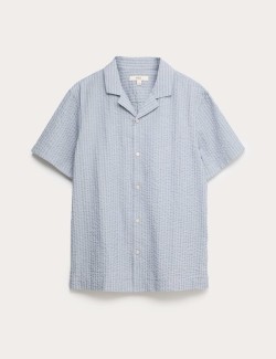 Tričko s krátkým rukávem z čisté bavlny Seersucker