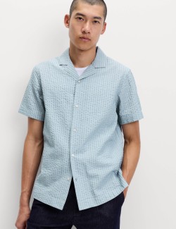 Tričko s krátkým rukávem z čisté bavlny Seersucker