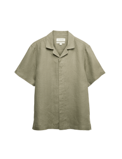 Košile z čistého lnu s motivem rybí kosti a kubánským límečkem