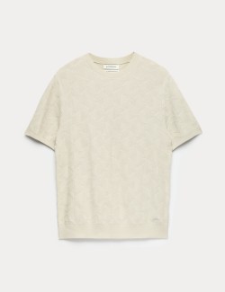 Pletené tričko z mercerované bavlny s geometrickým vzorem