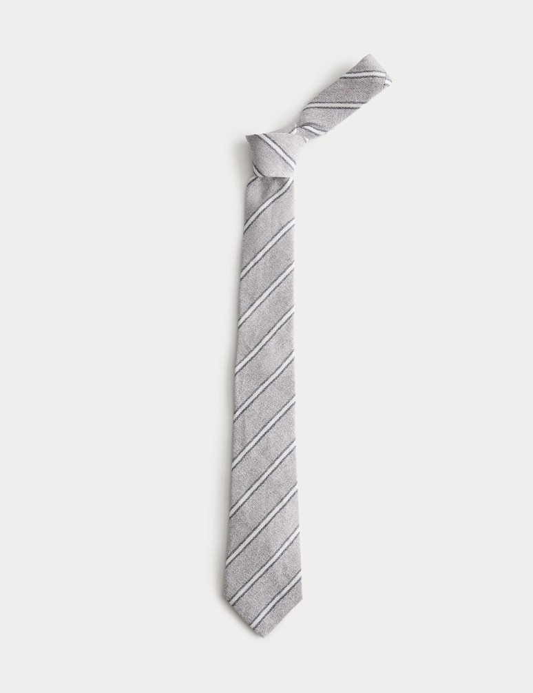 Linen Silk Blend Striped Tie