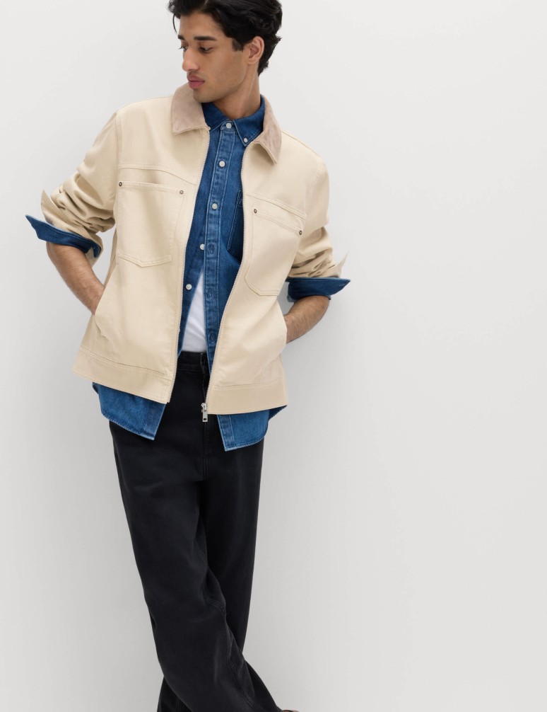 Pure Cotton Contrast Collar Denim Trucker