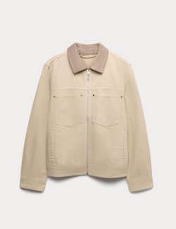 Pure Cotton Contrast Collar Denim Trucker