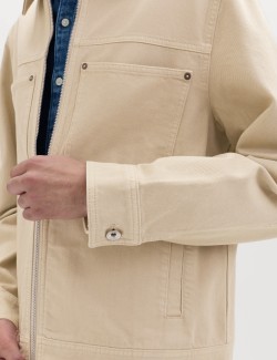 Pure Cotton Contrast Collar Denim Trucker