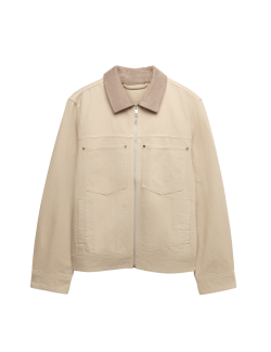 Pure Cotton Contrast Collar Denim Trucker