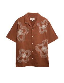 Košile normálního střihu ze směsi lnu a bavlny s kvetinovým motivem