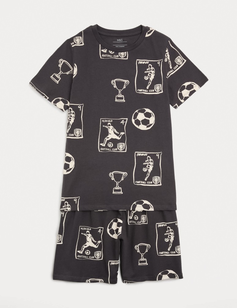 Pure Cotton Football Print Short Pyjamas (1-16 Yrs)