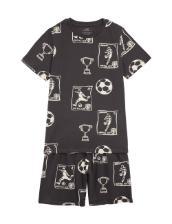 Pure Cotton Football Print Short Pyjamas (1-16 Yrs)