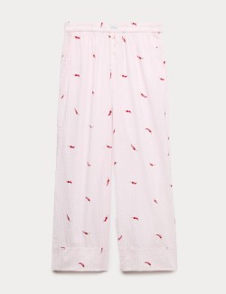 Bavlněné modalové pyžamové kalhoty Seersucker s motivem chilli