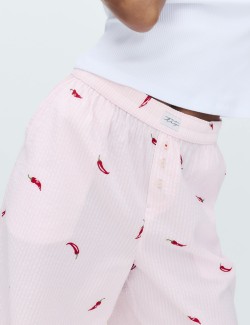 Bavlněné modalové pyžamové kalhoty Seersucker s motivem chilli