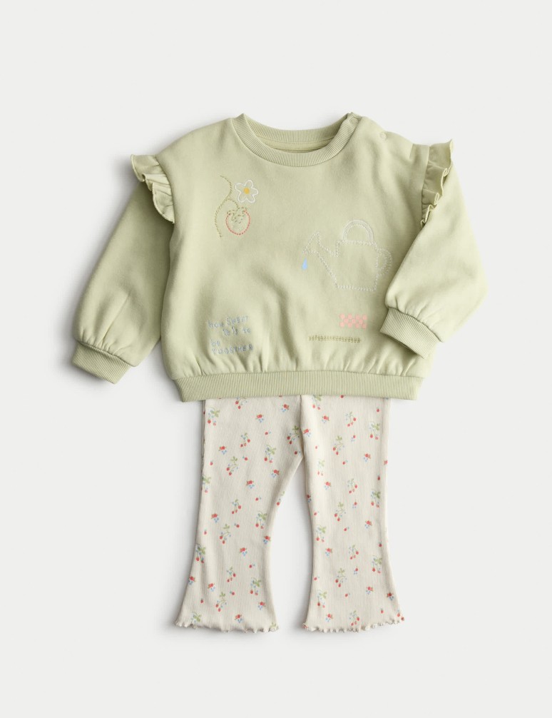 2pc Cotton Rich Embroidered Sweat Outfit (0-3 Yrs)