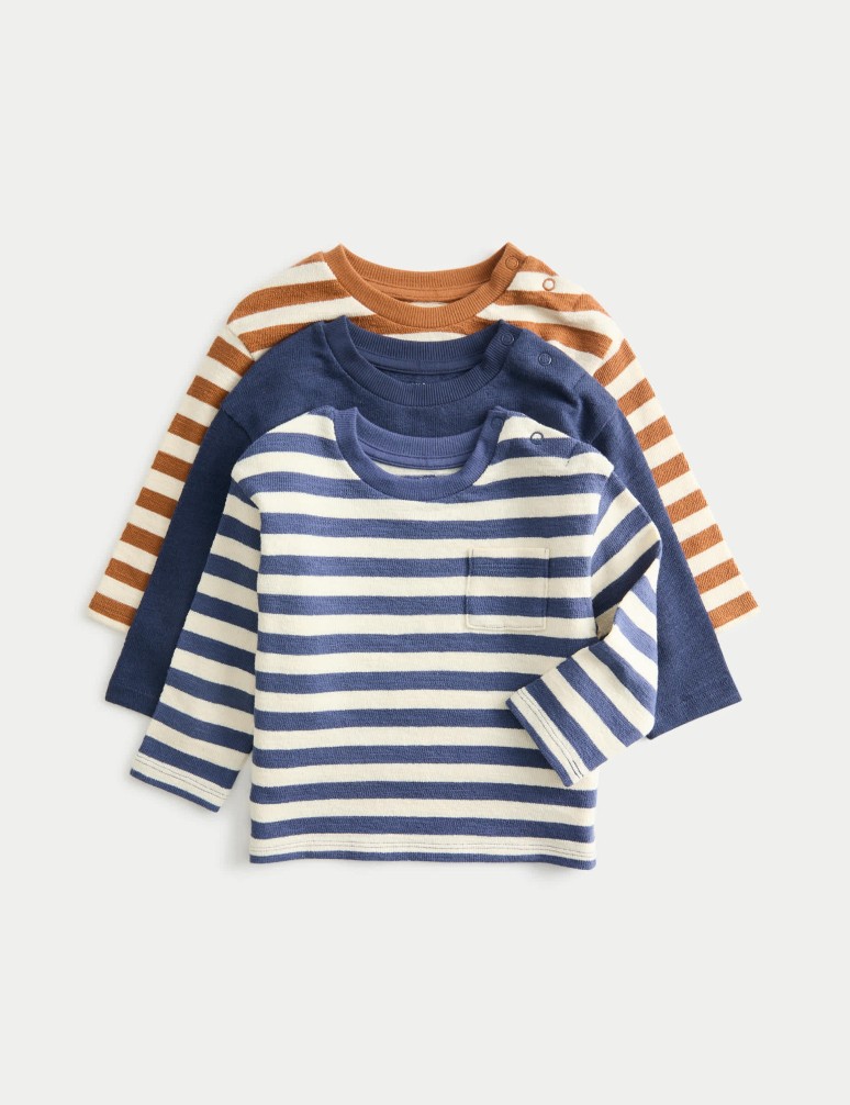 3pk Pure Cotton Striped Long Sleeved Tops (0-3 Yrs)
