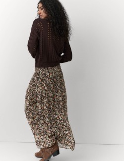 Květovaná nabíraná maxi sukně se zvýrazněným pasem