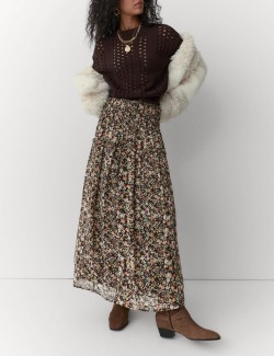 Květovaná nabíraná maxi sukně se zvýrazněným pasem