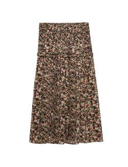 Květovaná nabíraná maxi sukně se zvýrazněným pasem