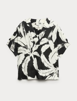 Pure Linen Printed V-Neck Popover Top