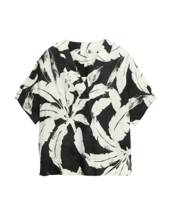 Pure Linen Printed V-Neck Popover Top