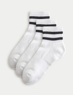 3 Pack Cotton Rich Striped Quarter Socks