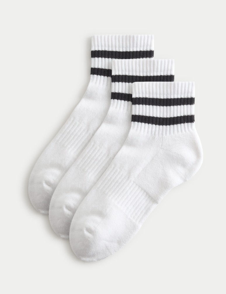 3 Pack Cotton Rich Striped Quarter Socks